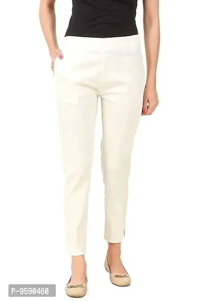 Aaru Collection Women's Office Casual Regular Fit Trouser Pants (L, Off White)-thumb0