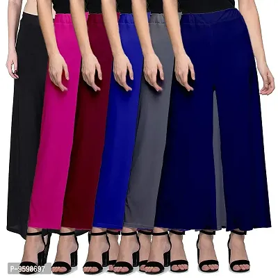 Aaru Collection Stylish Casual Wear Malai Lycra Pant Palazzo Combo (Free Size, Pack of 6)