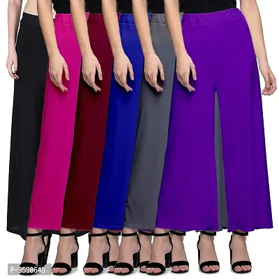 Aaru Collection Stylish Casual Wear Malai Lycra Pant Palazzo Combo (Free Size, Pack of 6)