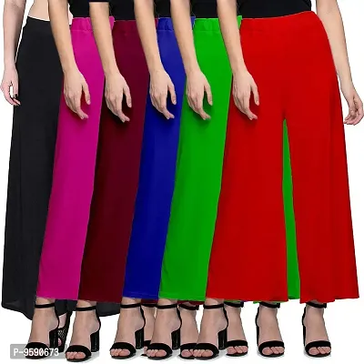 Aaru Collection Stylish Casual Wear Malai Lycra Pant Palazzo Combo (Free Size, Pack of 6)