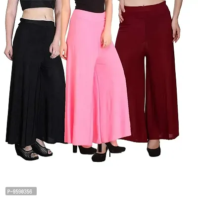 TooLook Stylish Casual Wear Malai Lycra Pant Palazzo Combo Pack (Free Size, Pack of 3) (Maroon,Baby Pink,Black)-thumb0