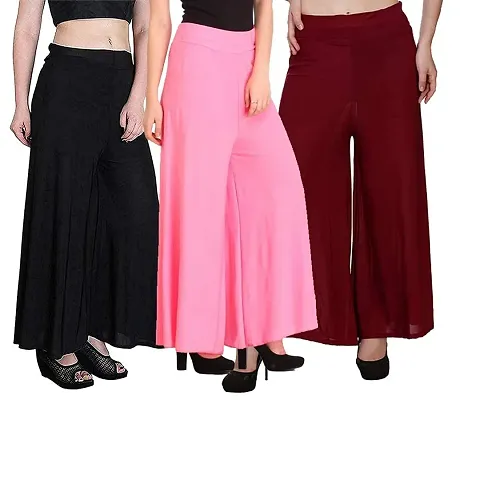 TooLook Stylish Casual Wear Malai Lycra Pant Palazzo Combo Pack (Free Size, Pack of 3)