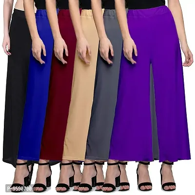 Aaru Collection Stylish Casual Wear Malai Lycra Pant Palazzo Combo (Free Size, Pack of 6)