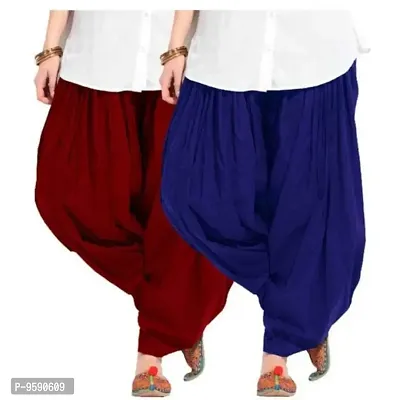 TooLook Women's Traditional Cotton Full Patiala Patiyala Panjabi Plain Salwar Combo Pack (Free Size, Pack of 2) (Maroon-Blue)