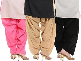 TooLook Women's Traditional Cotton Full Patiala Patiyala Panjabi Plain Salwar Combo Pack (Free Size, Pack of 3) (Light Pink-Beige-Black)-thumb1