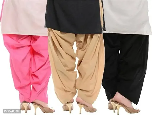 TooLook Women's Traditional Cotton Full Patiala Patiyala Panjabi Plain Salwar Combo Pack (Free Size, Pack of 3) (Light Pink-Beige-Black)-thumb2