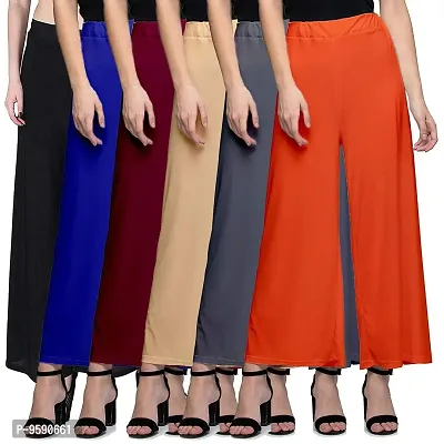 Aaru Collection Stylish Casual Wear Malai Lycra Pant Palazzo Combo (Free Size, Pack of 6)