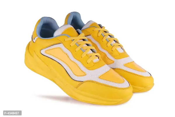 Men's Stylish and Trendy Yellow Self Design Mesh Casual Sports Shoes