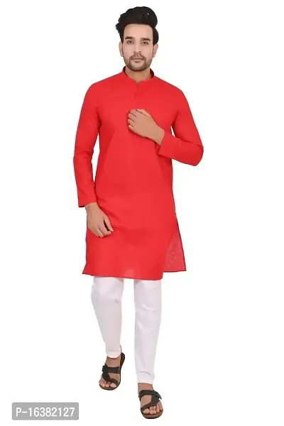 Men Handmade Kurta Men Indian Traditional Kurta for Men's 100% Cotton Kurta Fancy Kurta/Wedding Kurta Stylish Kurta (RED) by CHANDEL Textile-thumb0