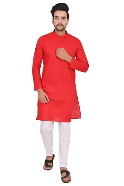 Men Handmade Kurta Men Indian Traditional Kurta for Men's 100% Cotton Kurta Fancy Kurta/Wedding Kurta Stylish Kurta (RED) by CHANDEL Textile