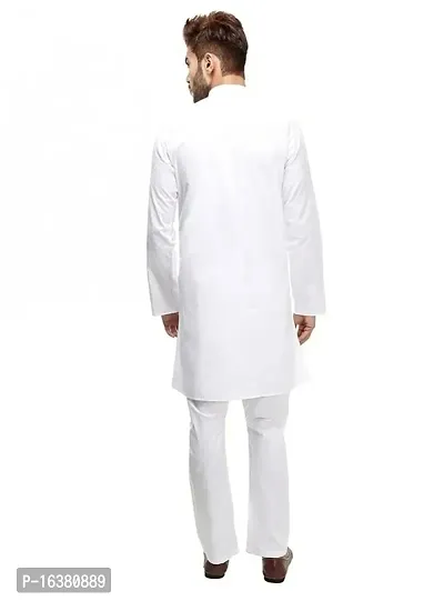 Men's Regular Kurta for Occasions || Regular Solid Plane Kurta || Cotton Long Kurta (X-Small, White)-thumb2