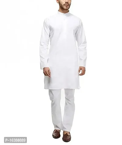 Men's Regular Kurta for Occasions || Regular Solid Plane Kurta || Cotton Long Kurta (X-Small, White)