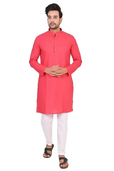 Men's Regular Kurta for Occasions || Regular Solid Plane Kurta || Long Kurta (X-Small, Orange)