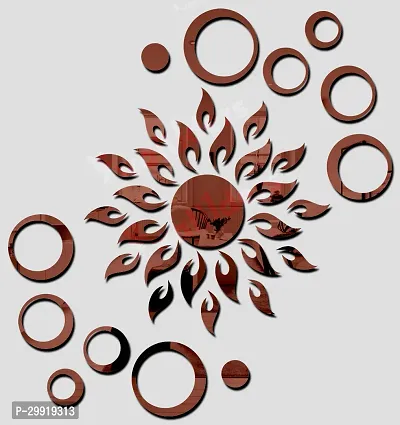 Designer Sun With 12 Rings Brown (Sun Size 45 Cm X 45 Cm) Acrylic Mirror Wall Decor Sticker-thumb0