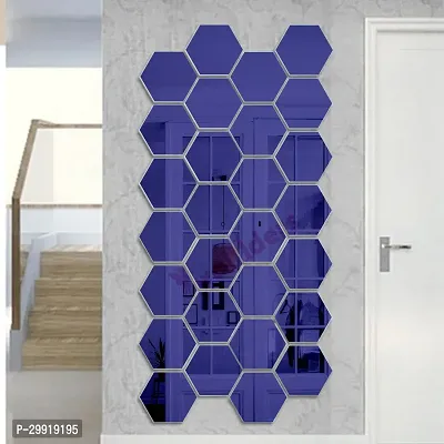 Designer 28 Hexagon Blue (Each Piece Size 12 X 10 Cm) Acrylic Mirror Wall Decor Sticker-thumb0