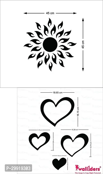 Designer Sun With 12 Love Heart Blue (Sun Size 45 Cm X 45 Cm) Acrylic Mirror Wall Decor Sticker-thumb2