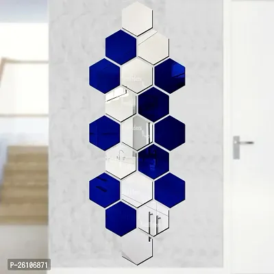 Designer Hexagon 10 Silver 10 Blue Acrylic Mirror Wall Stickers