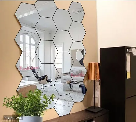 Designer 20 Hexagon Silver (Each Piece Size 12 X 10 Cm) Acrylic Mirror Wall Decor Sticker-thumb0