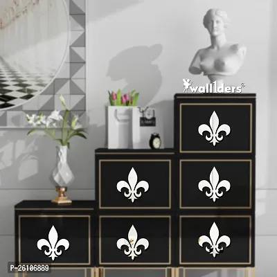 Designer Fleur De Lis Flower Silver Acrylic Mirror Wall Stickers- 16 Pieces-thumb3