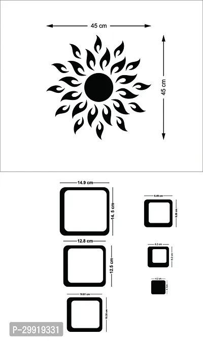 Designer Sun With 12 Square Silver (Sun Size 45 Cm X 45 Cm) Acrylic Mirror Wall Decor Sticker-thumb2