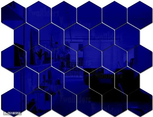 Designer Big Hexagon 28 Blue Acrylic Mirror Wall Stickers