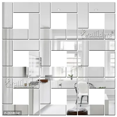 Designer Rectangle 40 Silver Acrylic Mirror Wall Stickers-thumb0