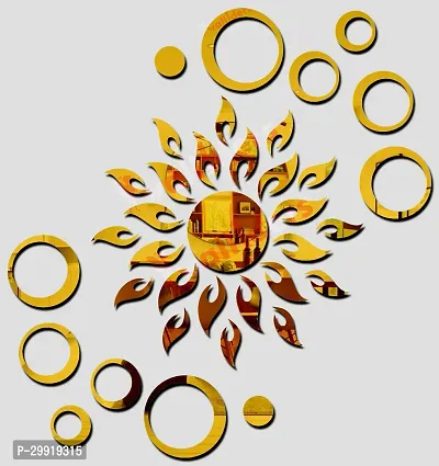 Designer Sun 12 Rings Golden (Sun Size 45 Cm X 45 Cm) Acrylic Mirror Wall Decor Sticker-thumb0