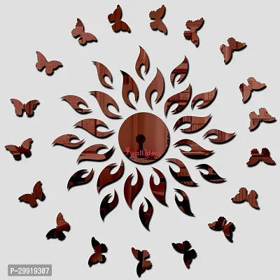 Designer Sun With 20 Butterfly Brown (Sun Size 45 Cm X 45 Cm) Acrylic Mirror Wall Decor Sticker-thumb0