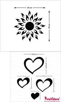 Designer Sun With 12 Love Heart Brown (Sun Size 45 Cm X 45 Cm) Acrylic Mirror Wall Decor Sticker-thumb1