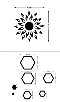 Designer Sun With 12 Hexagon Rings (Sun Size 45 Cm X 45 Cm) Acrylic Mirror Wall Decor Sticker-thumb1