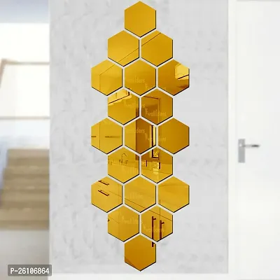 Designer Hexagon 20 Golden Acrylic Mirror Wall Stickers