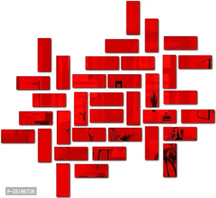 Designer Rectangle 50 Red Acrylic Mirror Wall Stickers-thumb0