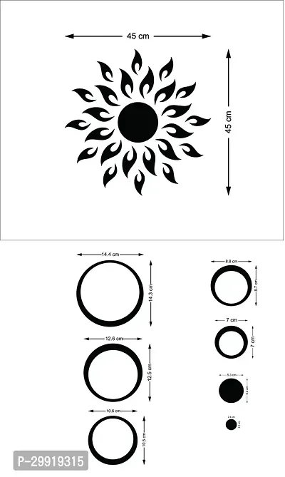 Designer Sun 12 Rings Golden (Sun Size 45 Cm X 45 Cm) Acrylic Mirror Wall Decor Sticker-thumb2