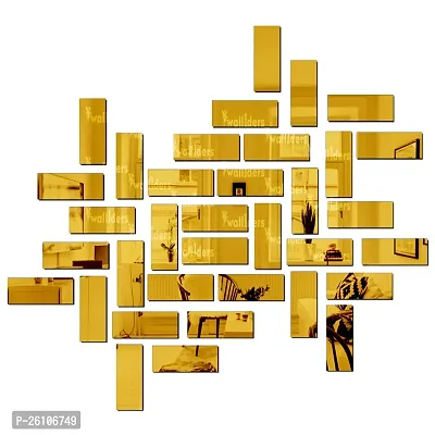 Designer Rectangle 35 Golden Acrylic Mirror Wall Stickers-thumb0