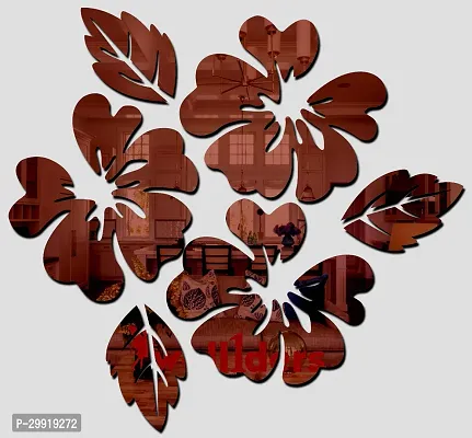 Designer Flower  Leaf Brown (Size 33 Cm X 36 Cm) Acrylic Mirror Wall Decor Sticker