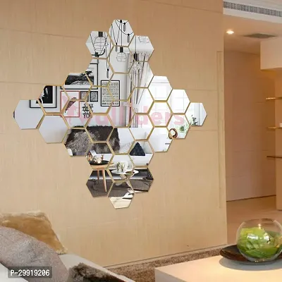 Designer 30 Hexagon Silver (Each Piece Size 12 X 10 Cm) Acrylic Mirror Wall Decor Sticker+A108-thumb0