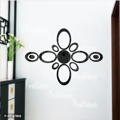 Designer 12 Oval Ring And Circle Black Acrylic Mirror Wall Stickers