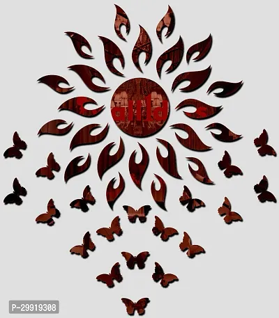 Designer Sun With 20 Butterfly Brown (Sun Size 45 Cm X 45 Cm) Acrylic Mirror Wall Decor Sticker-thumb0