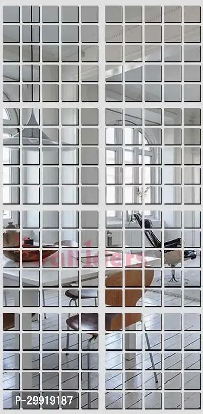 Designer 200 Square Silver (Each Piece Size 3 Cm) Acrylic Mirror Wall Decor Sticker