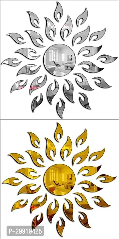 Designer Combo Sun Silver And Golden (Size 45 Cm X 45 Cm) Acrylic Mirror Wall Decor Sticker