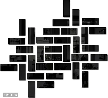 Designer Rectangle 50 Black Acrylic Mirror Wall Stickers