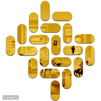 Designer Pill Shape 20 Golden Acrylic Mirror Wall Stickers