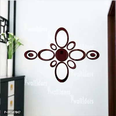 Designer 12 Oval Ring And Circle Brown Acrylic Mirror Wall Stickers