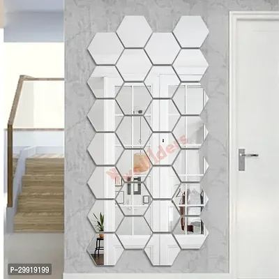 Designer 28 Hexagon Silver (Each Piece Size 12 X 10 Cm) Acrylic Mirror Wall Decor Sticker