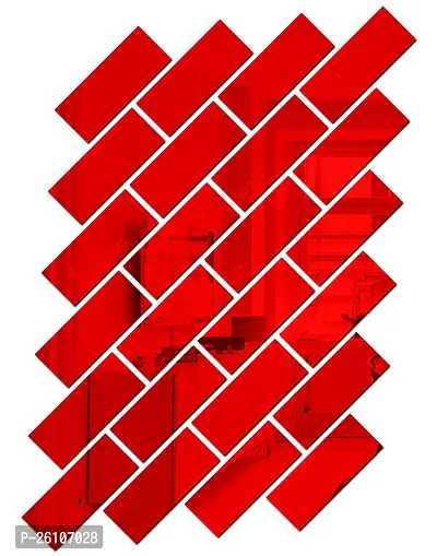 Designer 25 Rectangle Red Acrylic Mirror Wall Stickers-thumb0