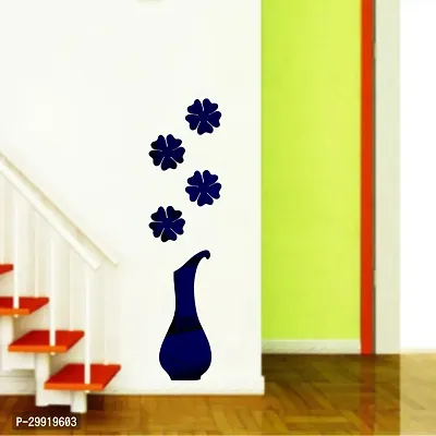 Designer Flower Pot Blue Acrylic Mirror Wall Stickers