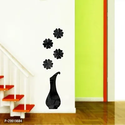 Designer Flower Pot Black Acrylic Mirror Wall Stickers