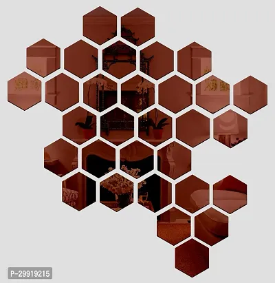 Designer 31 Hexagon Brown (Each Piece Size 12 X 10 Cm) Acrylic Mirror Wall Decor Sticker-thumb0