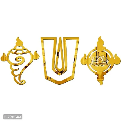 Designer Shanka Chakr Namah Golden Acrylic Mirror Wall Stickers