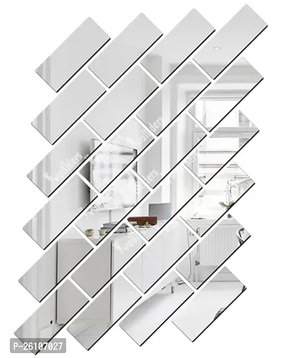 Designer 25 Rectangle Silver Acrylic Mirror Wall Stickers-thumb0